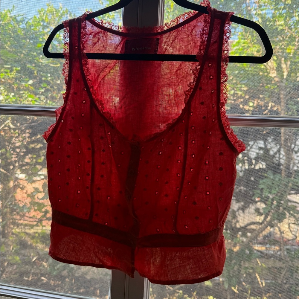 Red Lace Sleeveless Reformation Top